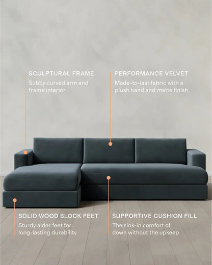 Sierra Curved Arm Chaise Sectional in Performance Velvet