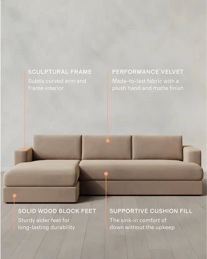 Sierra Curved Arm Chaise Sectional in Performance Velvet