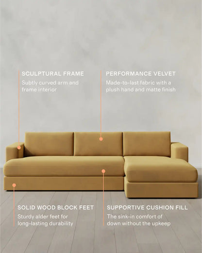 Sierra Curved Arm Chaise Sectional in Performance Velvet