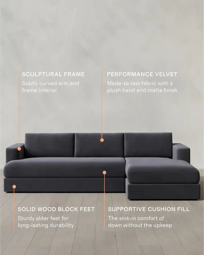 Sierra Curved Arm Chaise Sectional in Performance Velvet