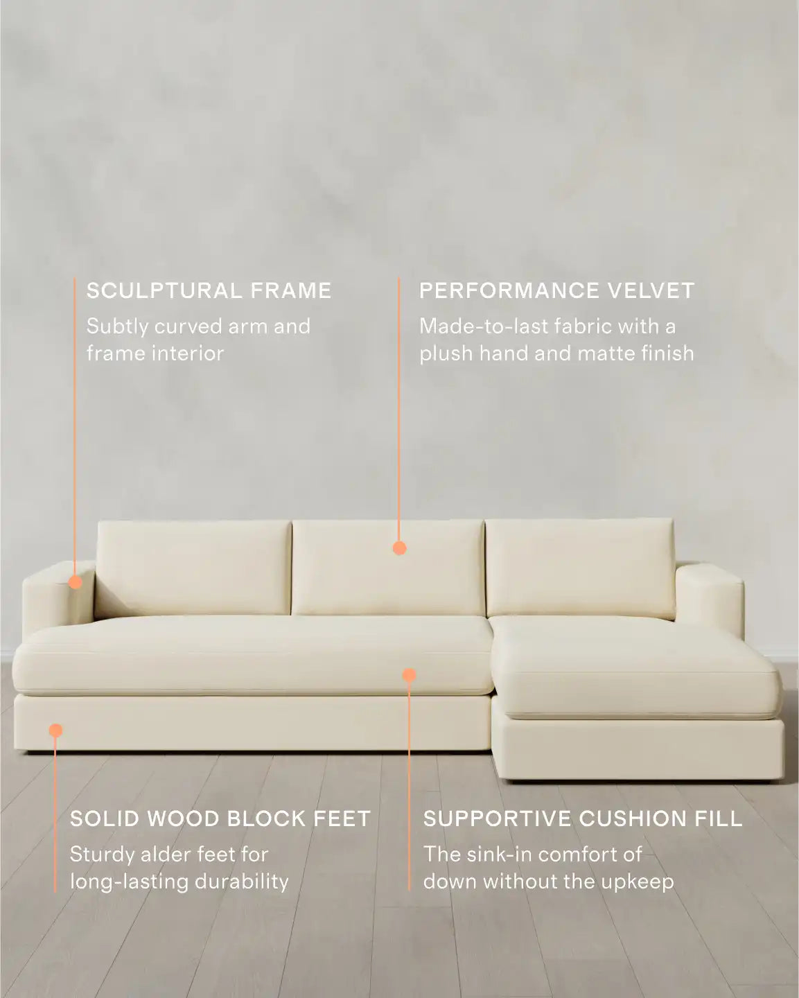 Sierra Curved Arm Chaise Sectional in Performance Velvet