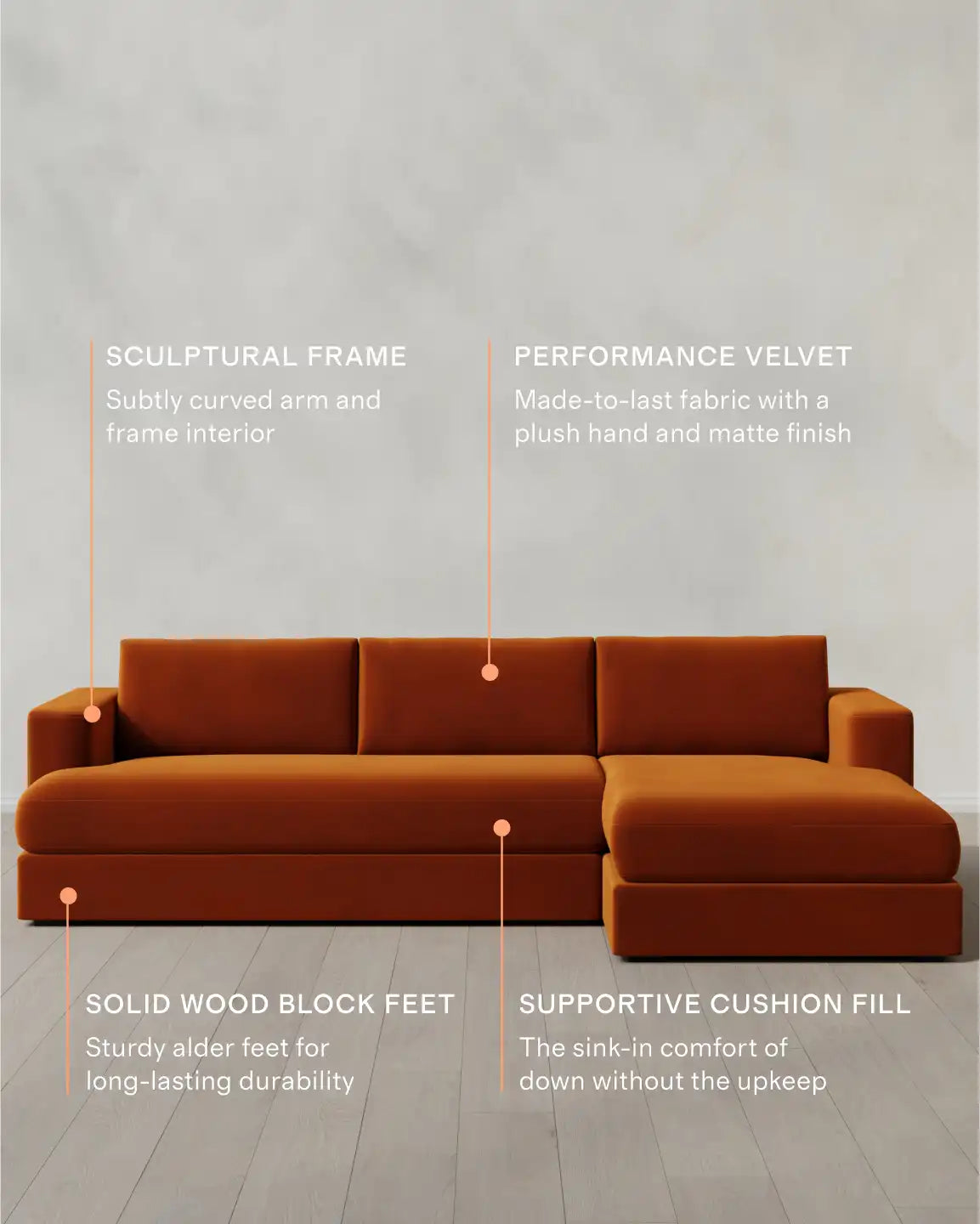 Sierra Curved Arm Chaise Sectional in Performance Velvet