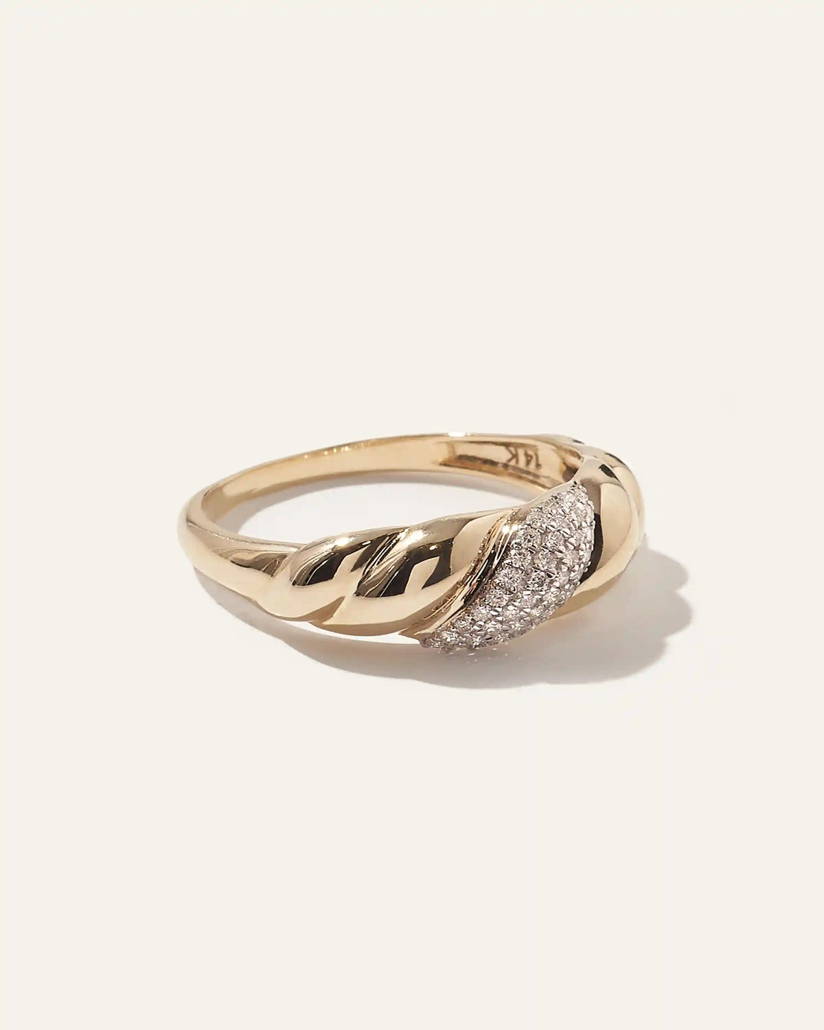 14K Gold Pave Diamond Croissant Dome Ring