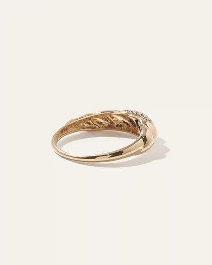 14K Gold Pave Diamond Croissant Dome Ring