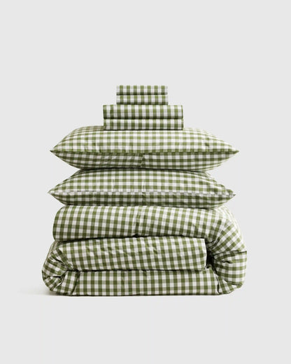 Organic Crisp Percale Gingham Deluxe Bedding Bundle