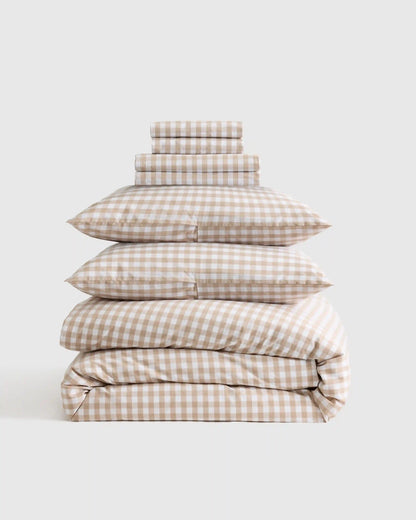 Organic Crisp Percale Gingham Deluxe Bedding Bundle