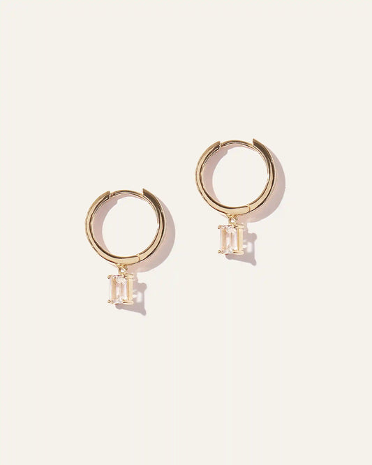 Emerald Cut Topaz Dangle Hoops
