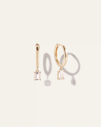 Emerald Cut Topaz Dangle Hoops