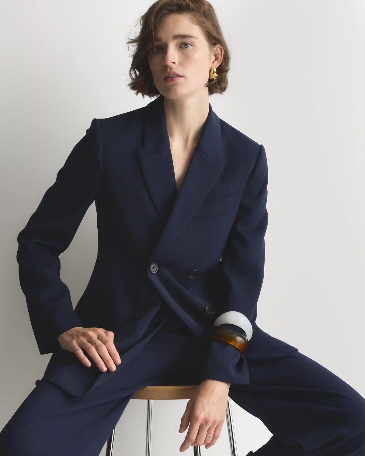 Stretch Crepe Relaxed Double-Breasted Blazer