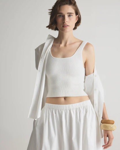 Cropped Square Neck Ribbed Knit Tank