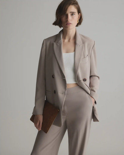 Stretch Crepe Relaxed Double-Breasted Blazer