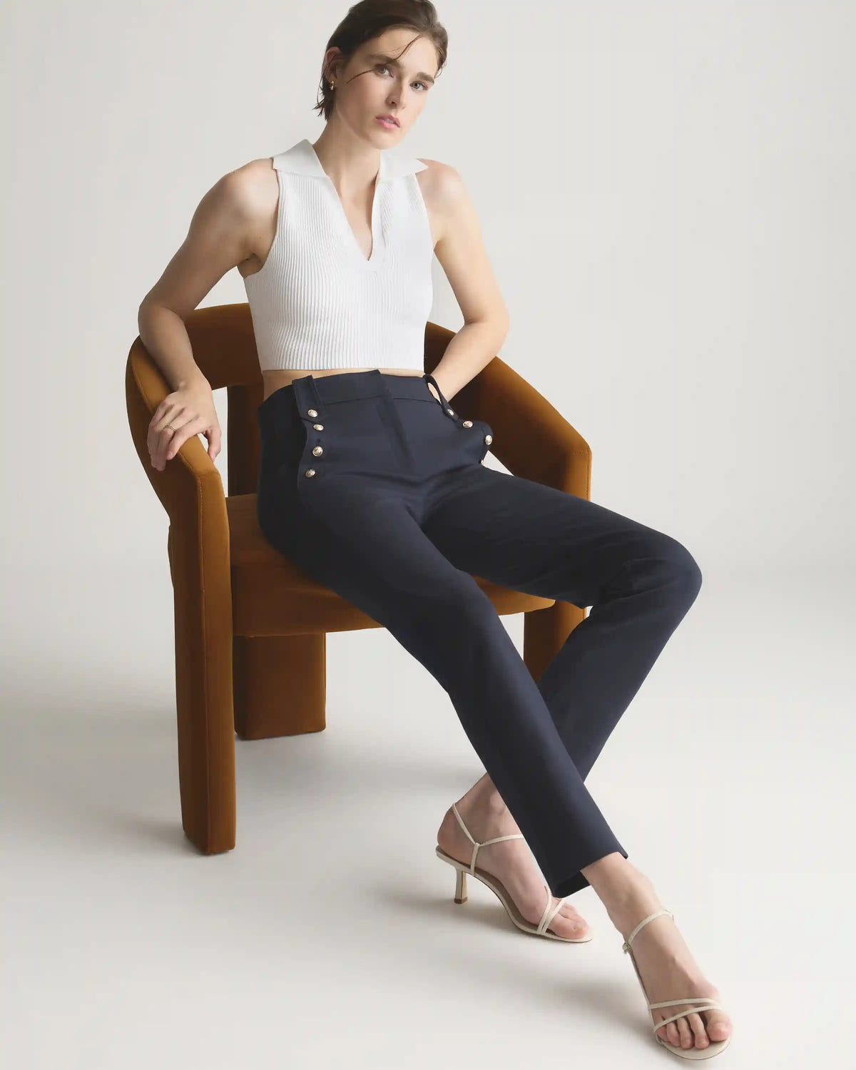 Cropped Polo Ribbed Knit Tank
