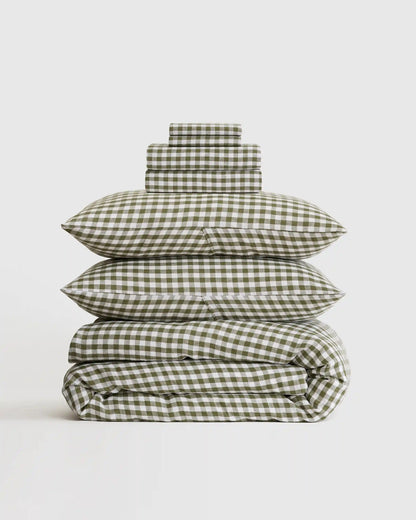 European Linen Gingham Deluxe Bedding Bundle