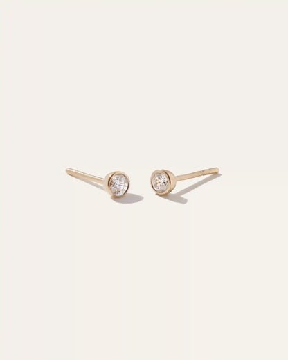 14K Gold Natural Diamond Tiny Bezel Studs