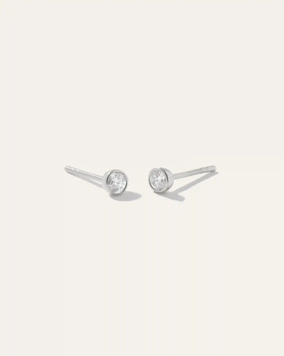 14K Gold Natural Diamond Tiny Bezel Studs