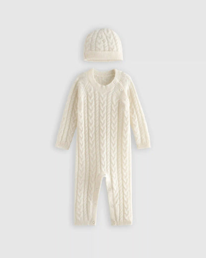 Washable Cashmere Cable One Piece & Hat Set