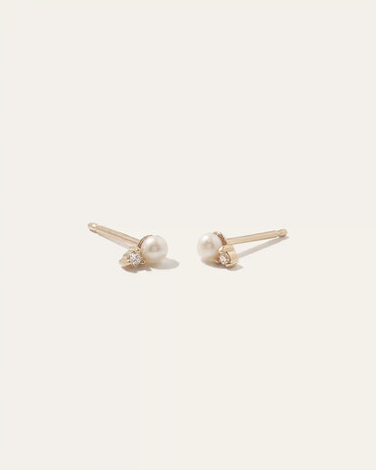 14K Gold Pearl and Diamond Petite Odette Studs