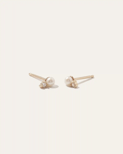 14K Gold Pearl and Diamond Petite Odette Studs