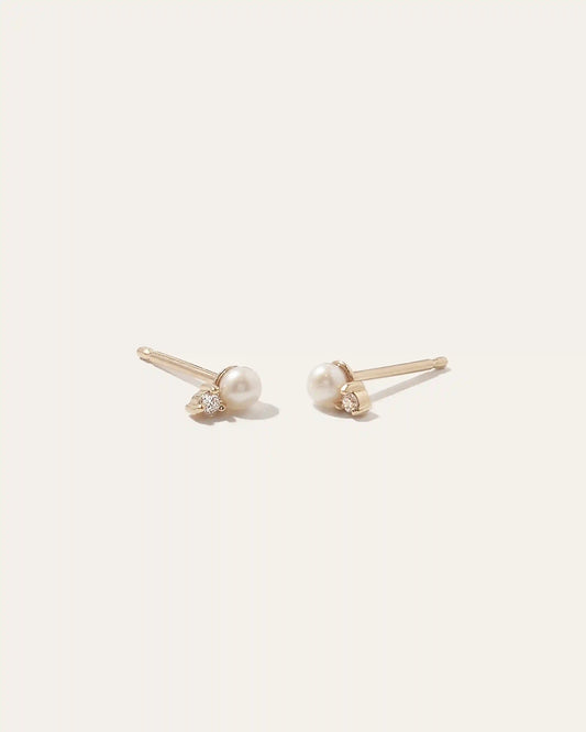 14K Gold Pearl and Diamond Petite Odette Studs