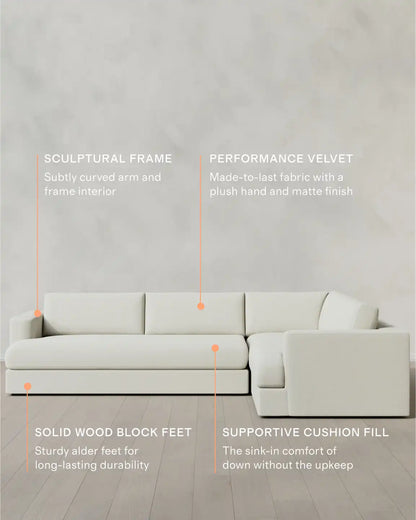 Sierra Curved Arm L Sectional in Performance Basketweave