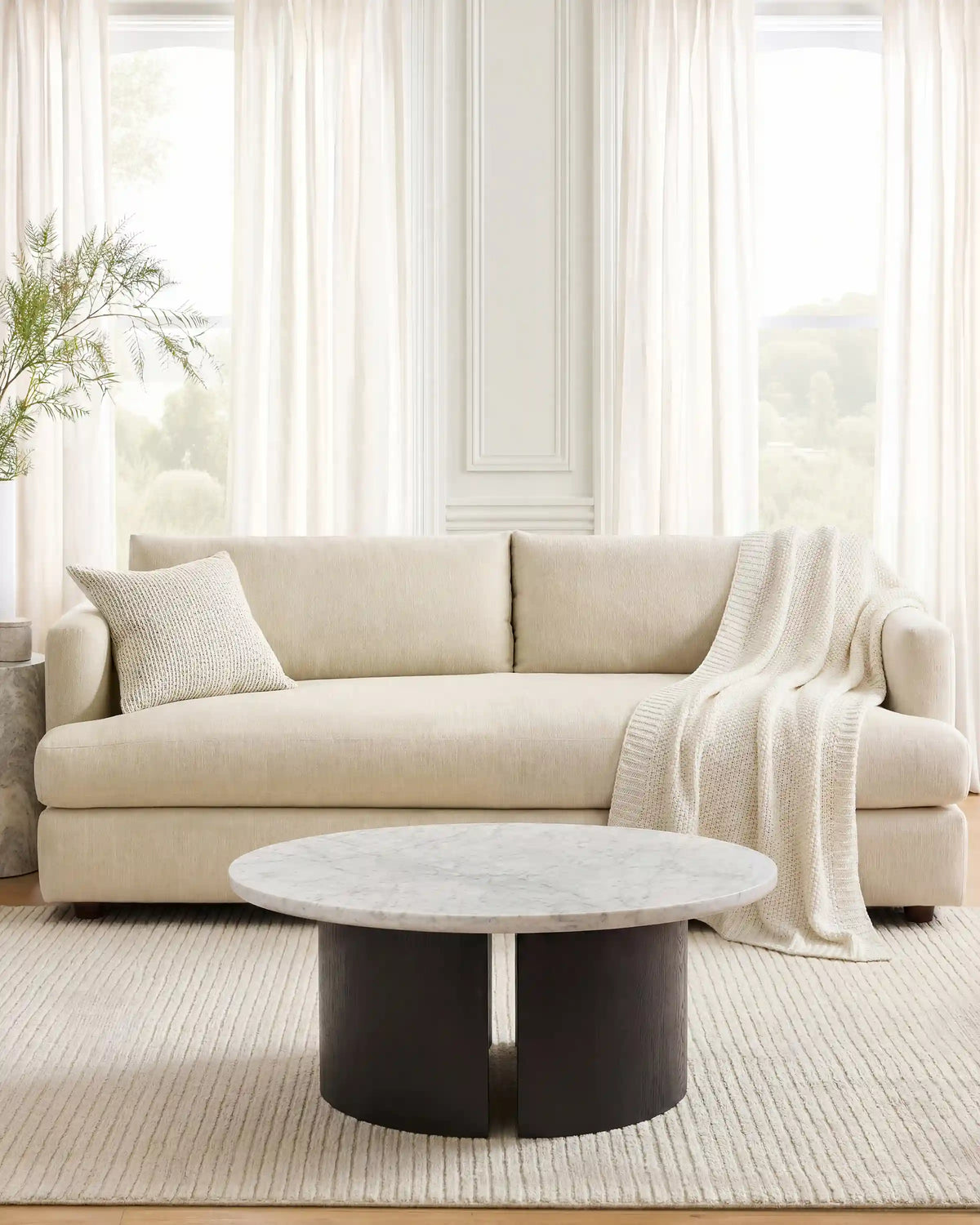 Marble and Oak Double Pedestal Coffee Table