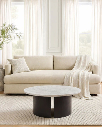 Marble and Oak Double Pedestal Coffee Table