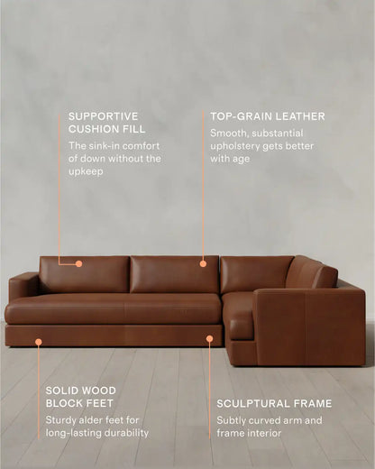Sierra Curved Arm L Sectional in Leather