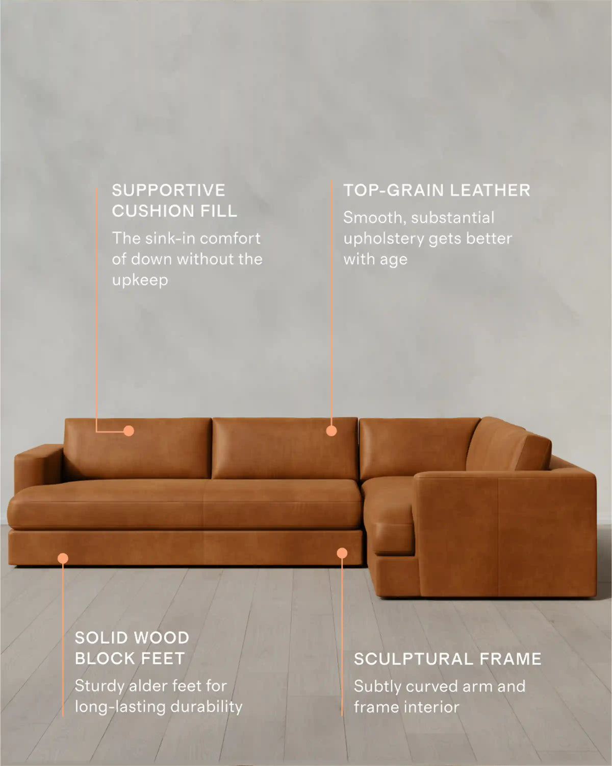 Sierra Curved Arm L Sectional in Leather