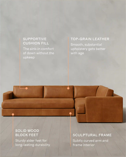 Sierra Curved Arm L Sectional in Leather