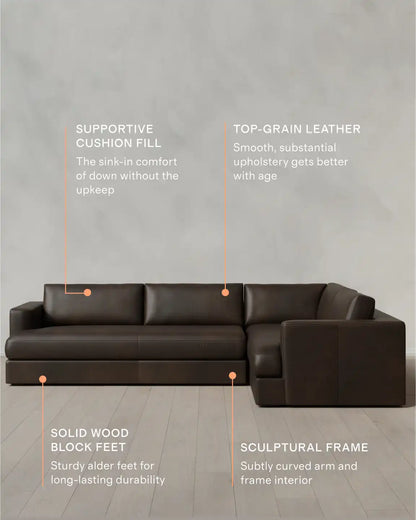 Sierra Curved Arm L Sectional in Leather
