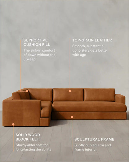 Sierra Curved Arm L Sectional in Leather