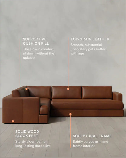 Sierra Curved Arm L Sectional in Leather