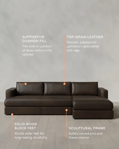 Sierra Curved Arm Chaise Sectional in Leather