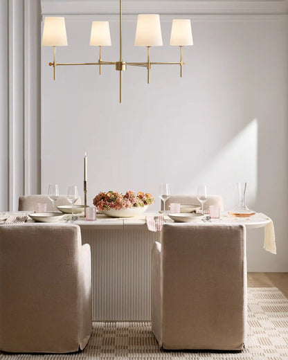 Linear Steel Chandelier with Linen Shades