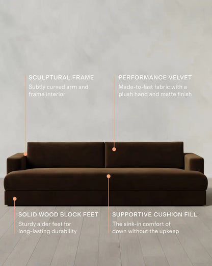 Sierra Curved Arm Sofa in Performance Velvet
