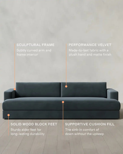 Sierra Curved Arm Sofa in Performance Velvet