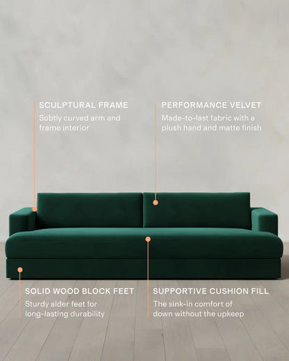 Sierra Curved Arm Sofa in Performance Velvet