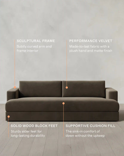 Sierra Curved Arm Sofa in Performance Velvet