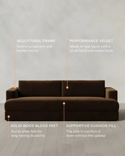 Sierra Curved Arm Sofa in Performance Velvet