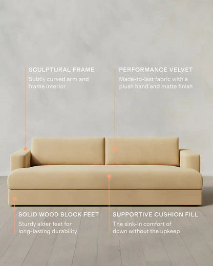 Sierra Curved Arm Sofa in Performance Velvet