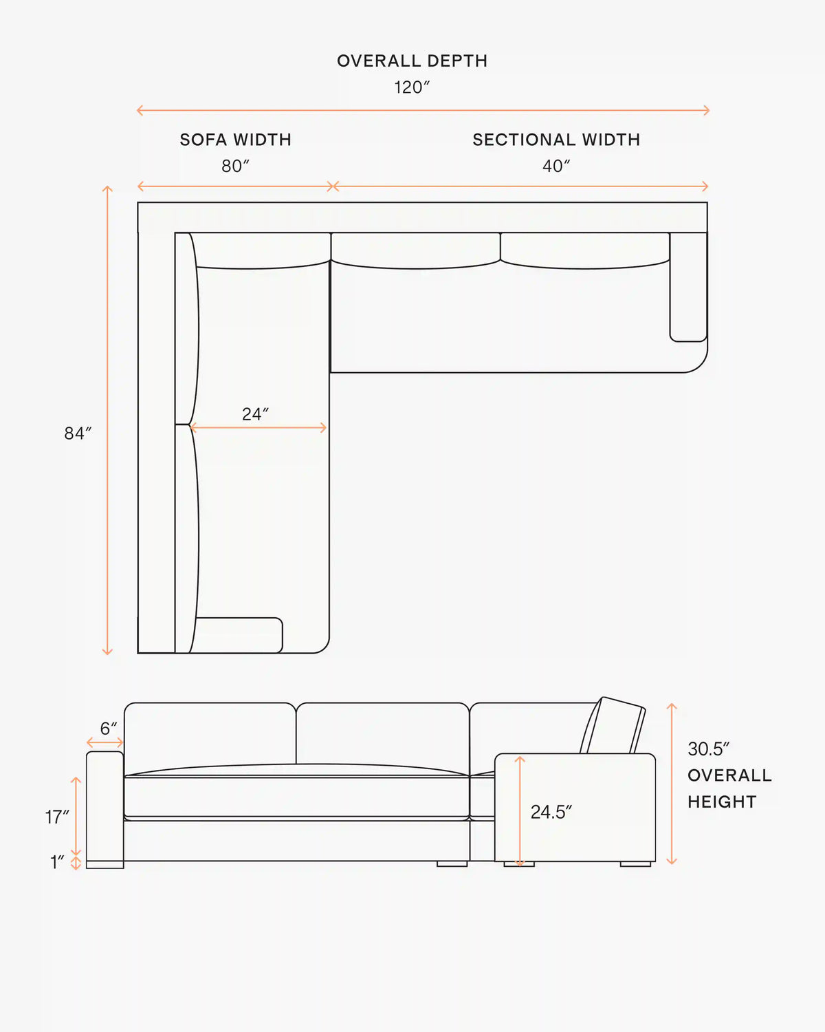 Sierra Curved Arm L Sectional in Leather