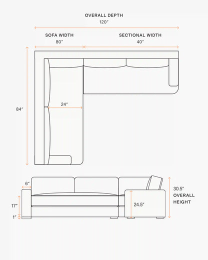 Sierra Curved Arm L Sectional in Leather