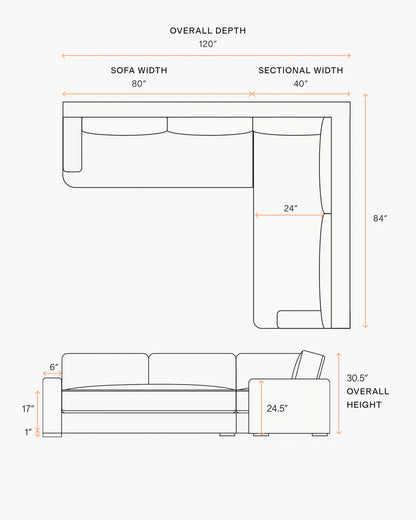 Sierra Curved Arm L Sectional in Leather