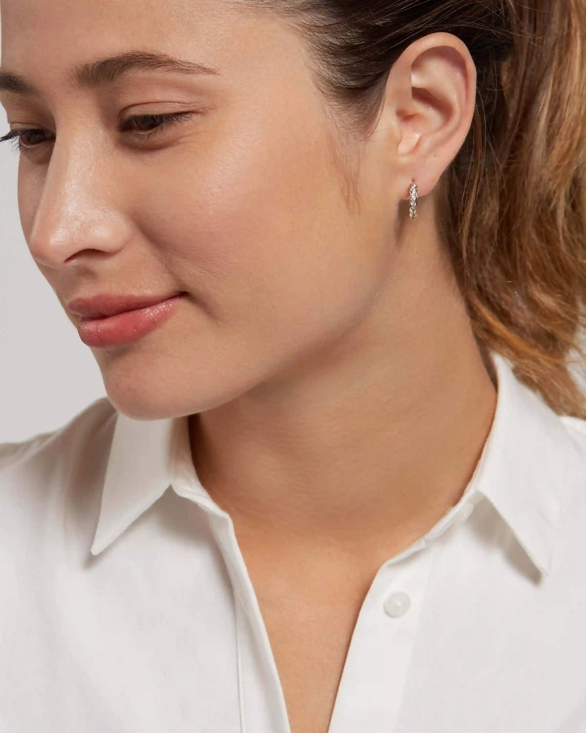 White Sapphire Bezel Hoops