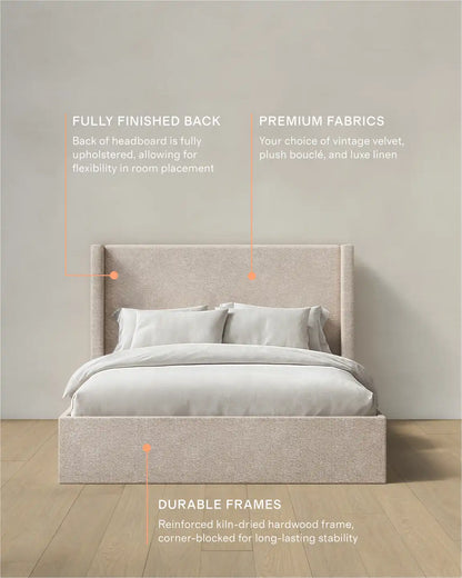 Plush Boucle Wingback Bed