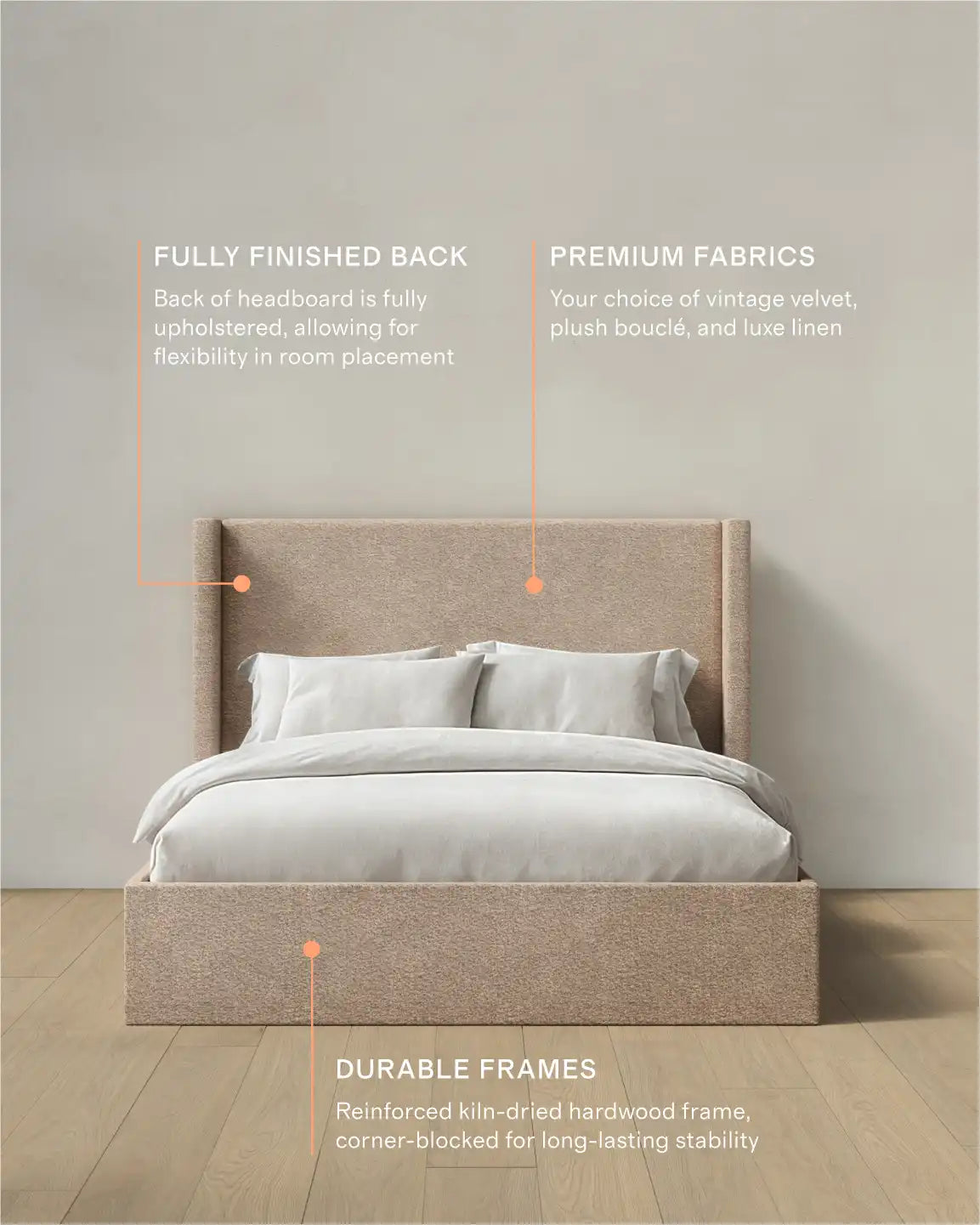 Plush Boucle Wingback Bed