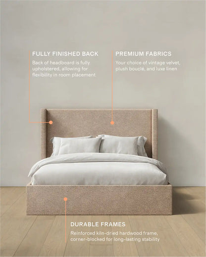 Plush Boucle Wingback Bed
